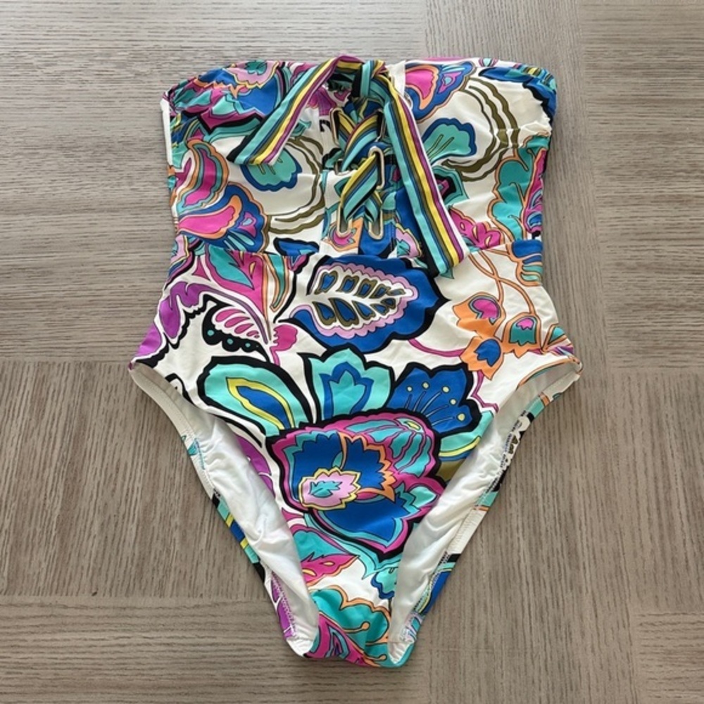 Strapless Floral Print One-Piece Swimsuit - Multi